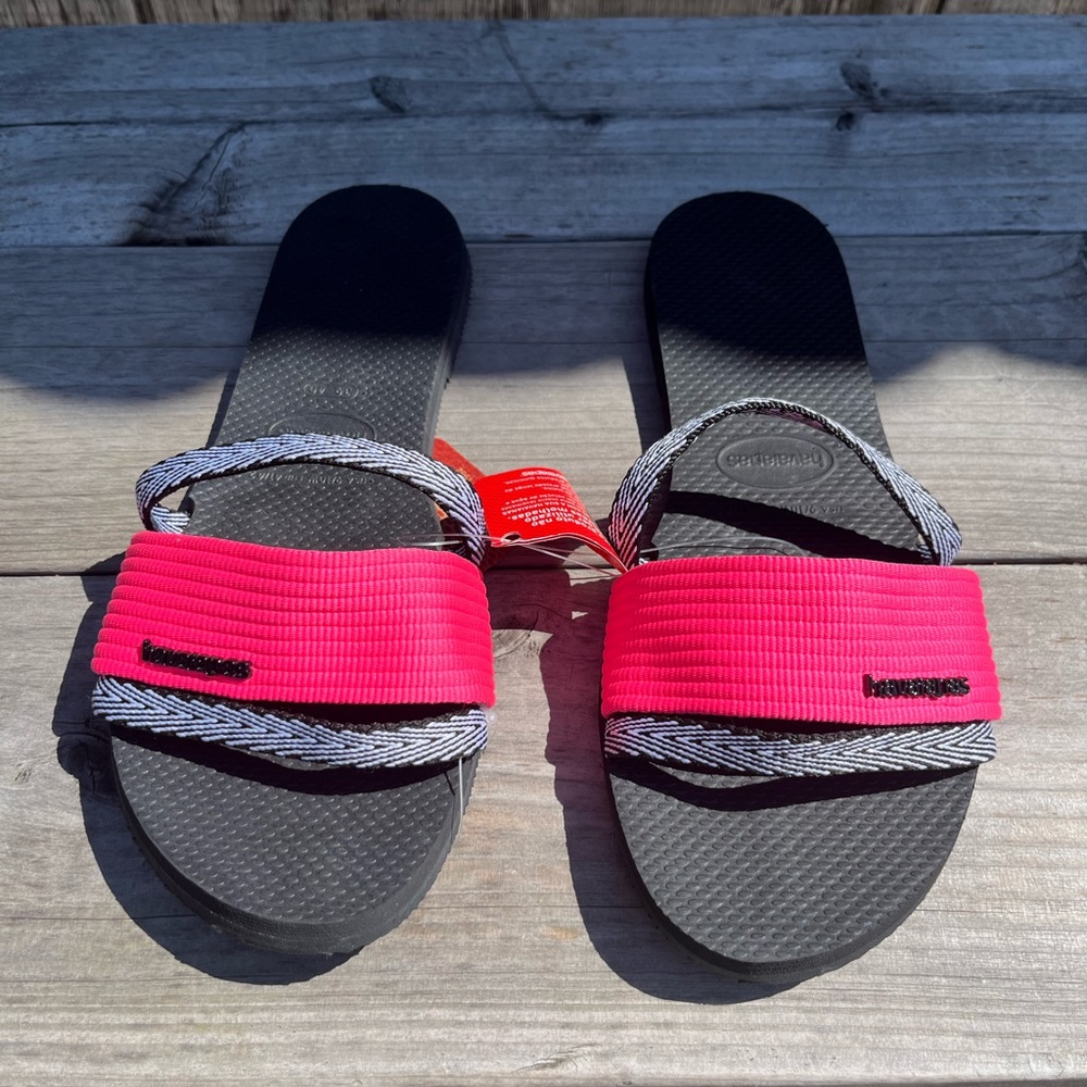 Havaianas Women's Black, Pink Transoco Slide Flat Sandals